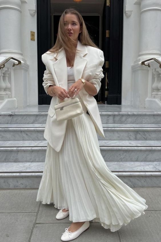 White Blazer with Maxi Skirt